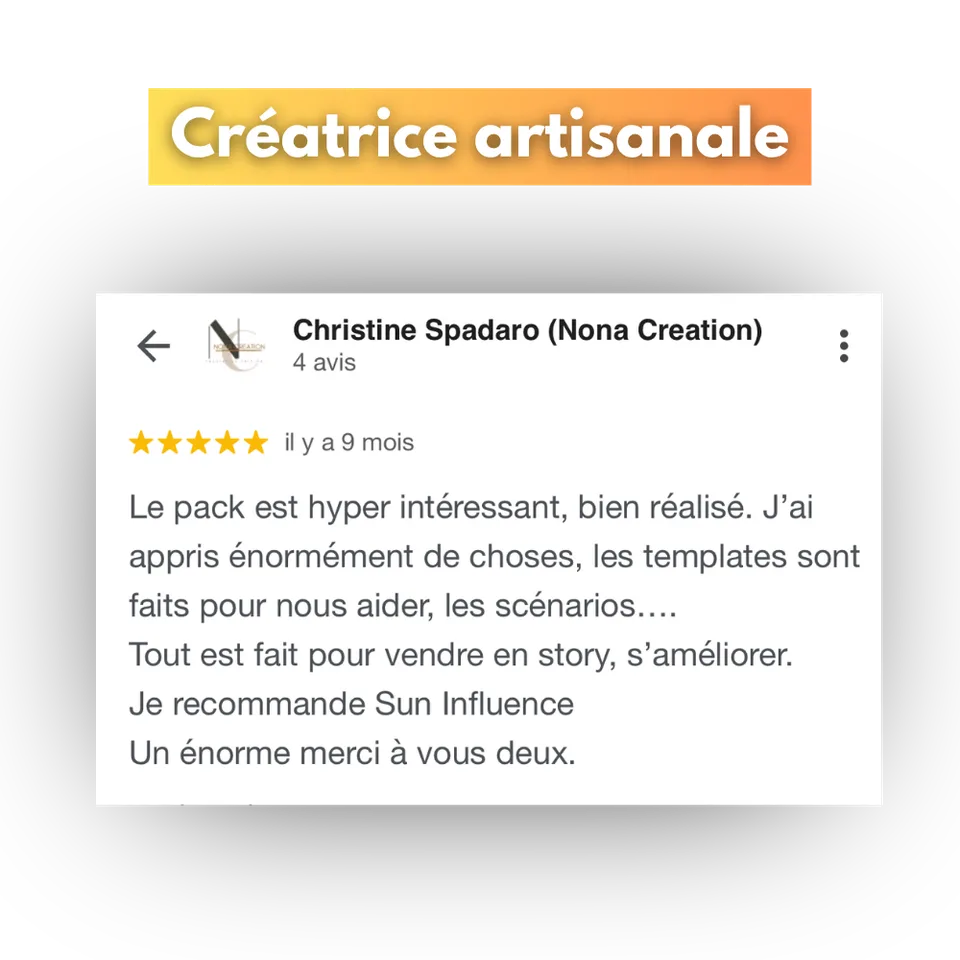 Avis d'une cliente de Success Story, en capture d'écran