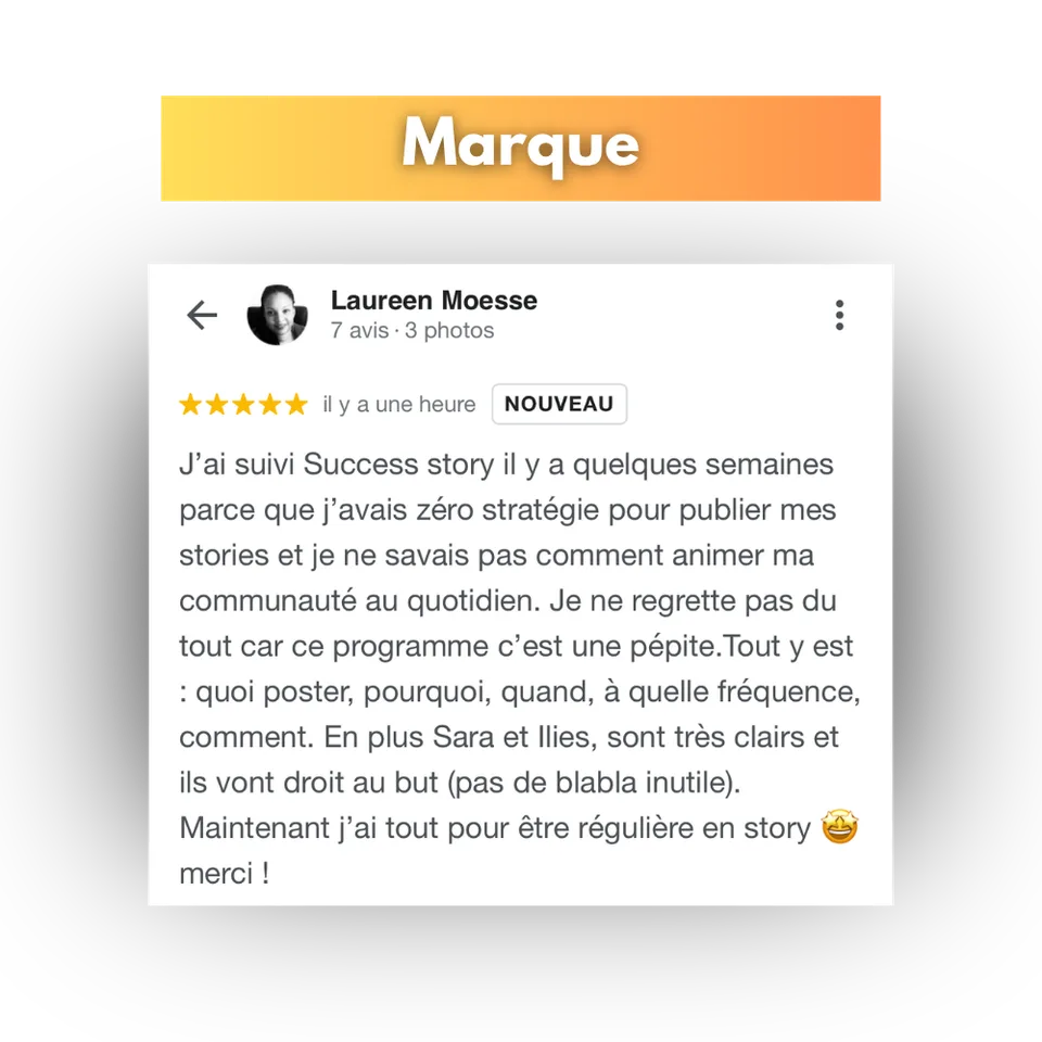 Avis d'une cliente de Success Story, en capture d'écran