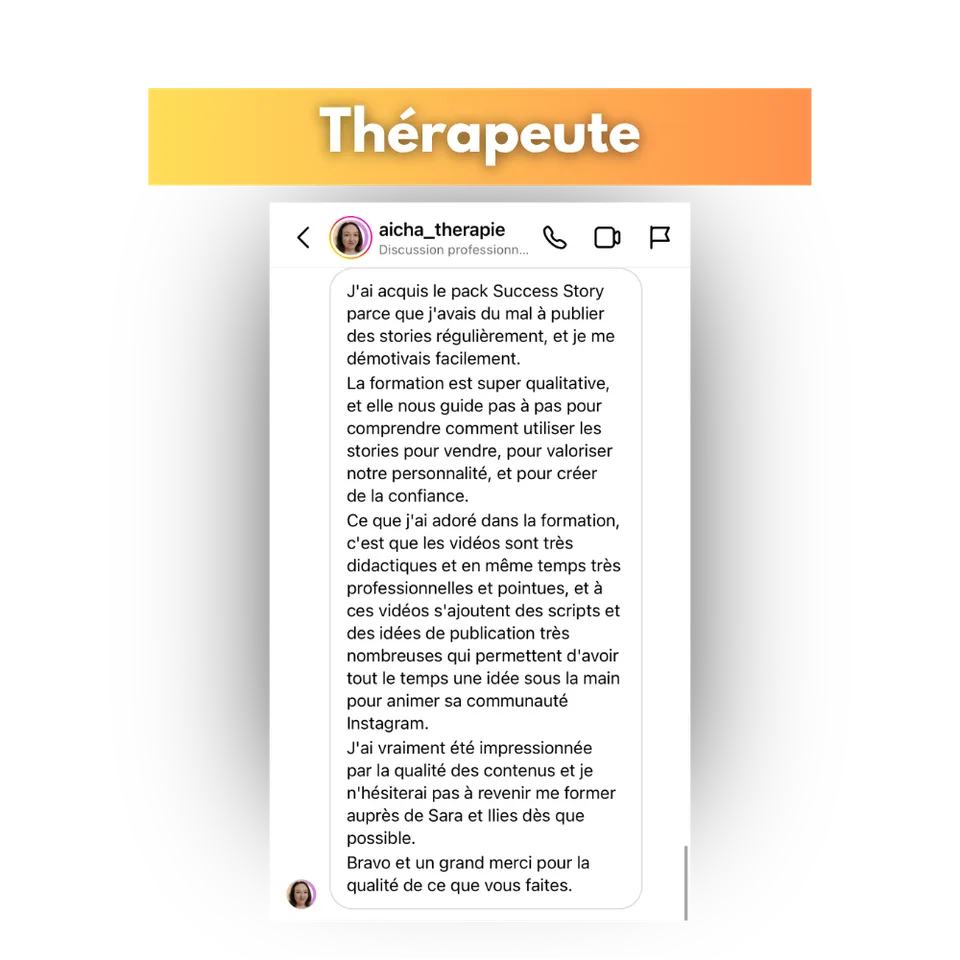 Avis d'une cliente de Success Story, en capture d'écran