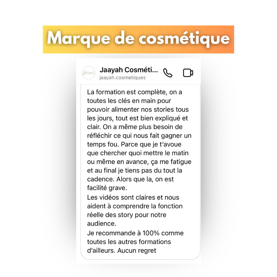 Avis d'une cliente de Success Story, en capture d'écran