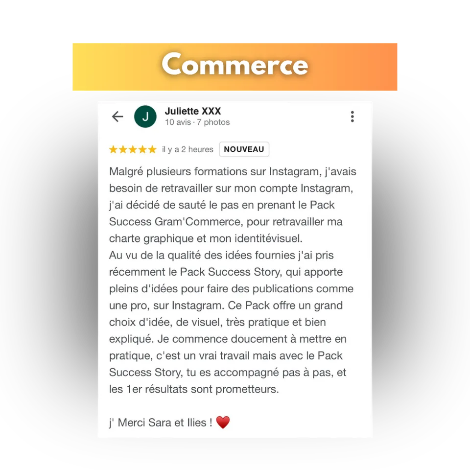 Avis d'une cliente de Success Story, en capture d'écran