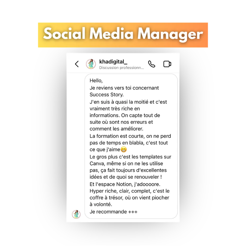 Avis d'une cliente de Success Story, en capture d'écran