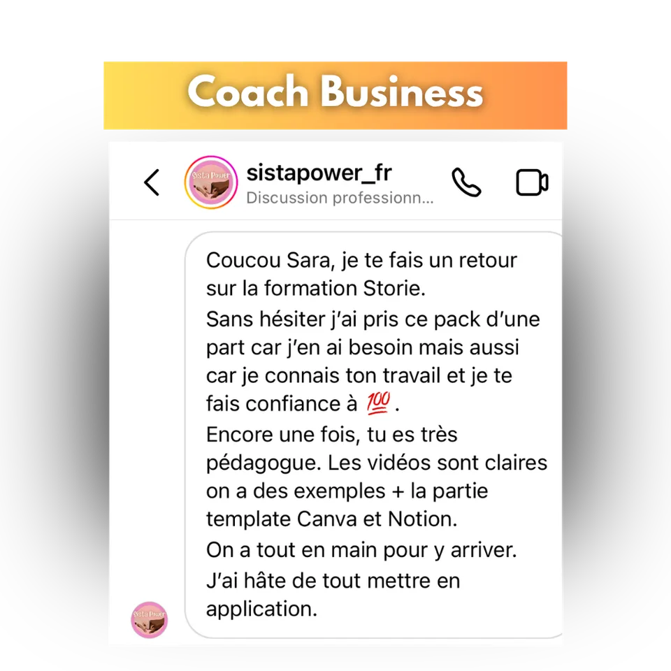 Avis d'une cliente de Success Story, en capture d'écran