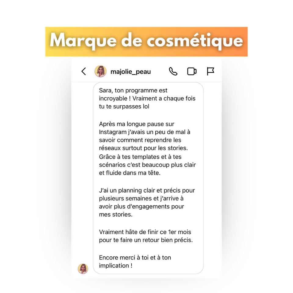 Avis d'une cliente de Success Story, en capture d'écran