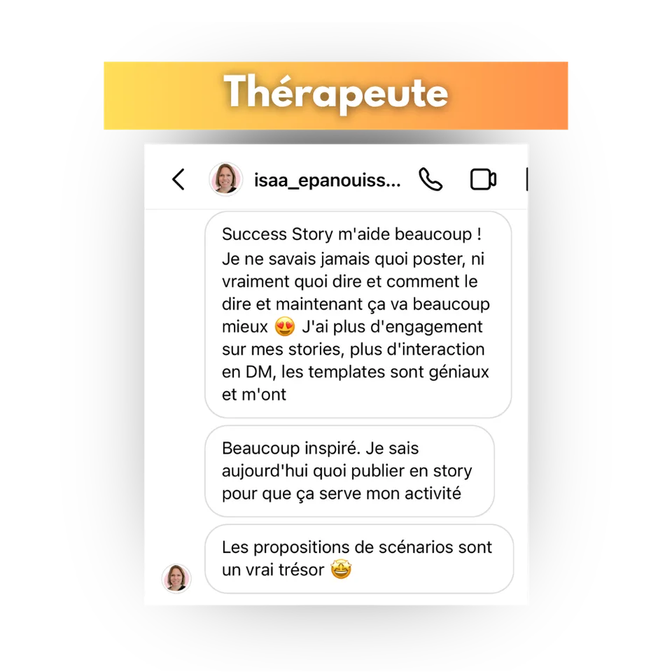 Avis d'une cliente de Success Story, en capture d'écran