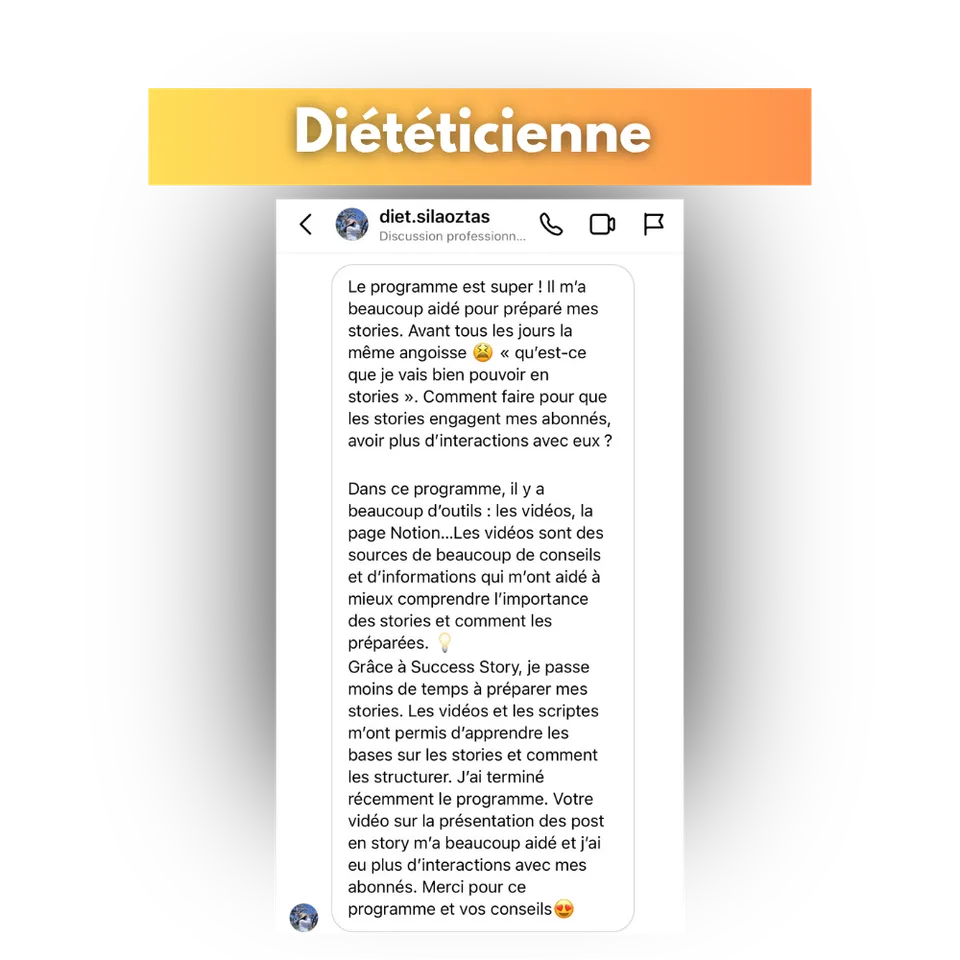 Avis d'une cliente de Success Story, en capture d'écran