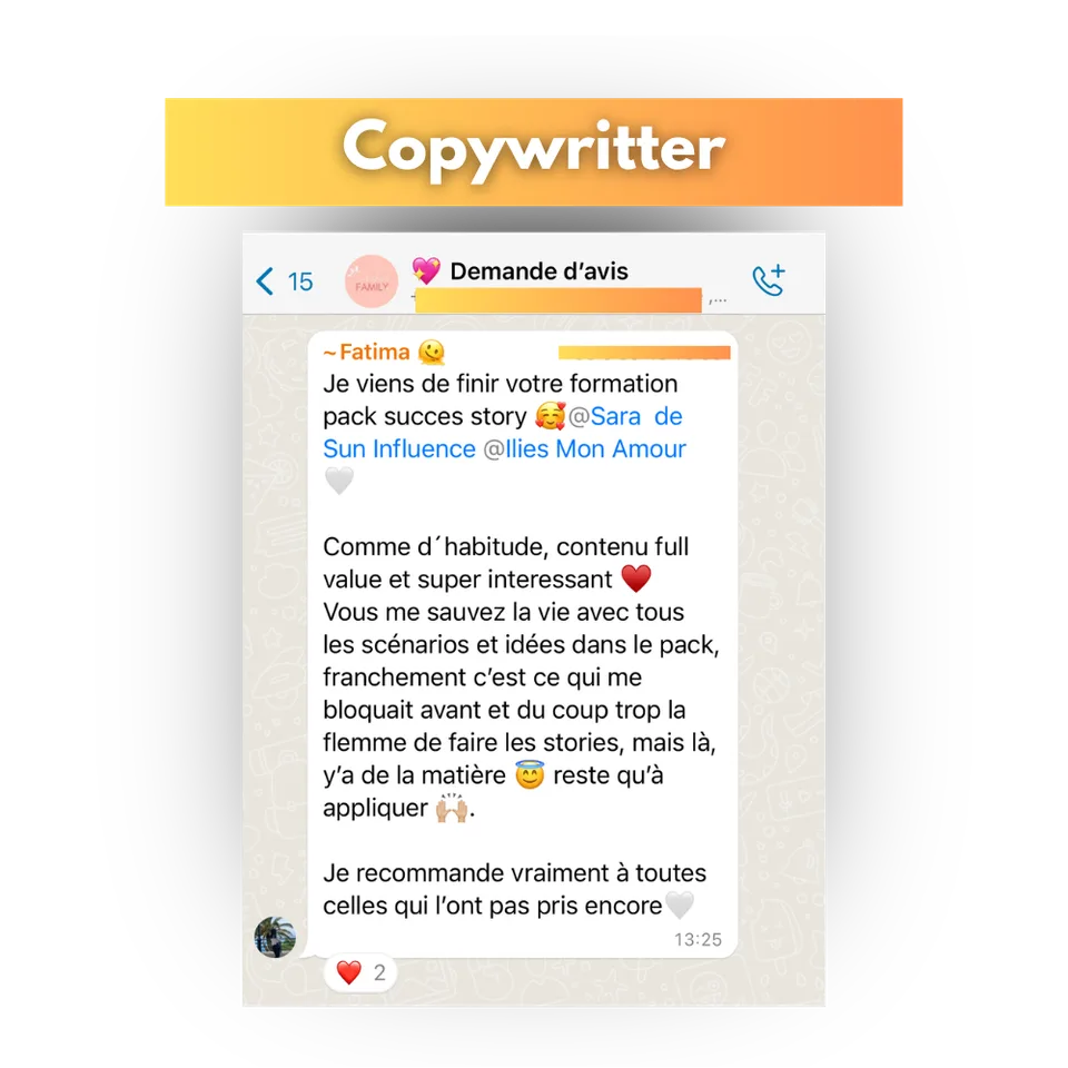 Avis d'une cliente de Success Story, en capture d'écran